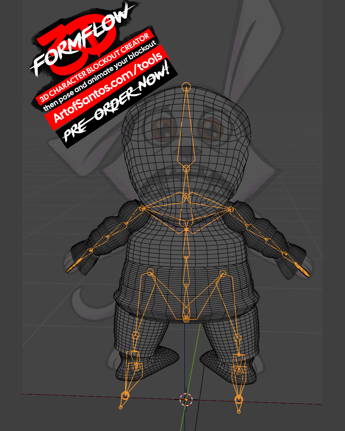 FormFlow 3D chibi blockout example with the skeleton visible.
